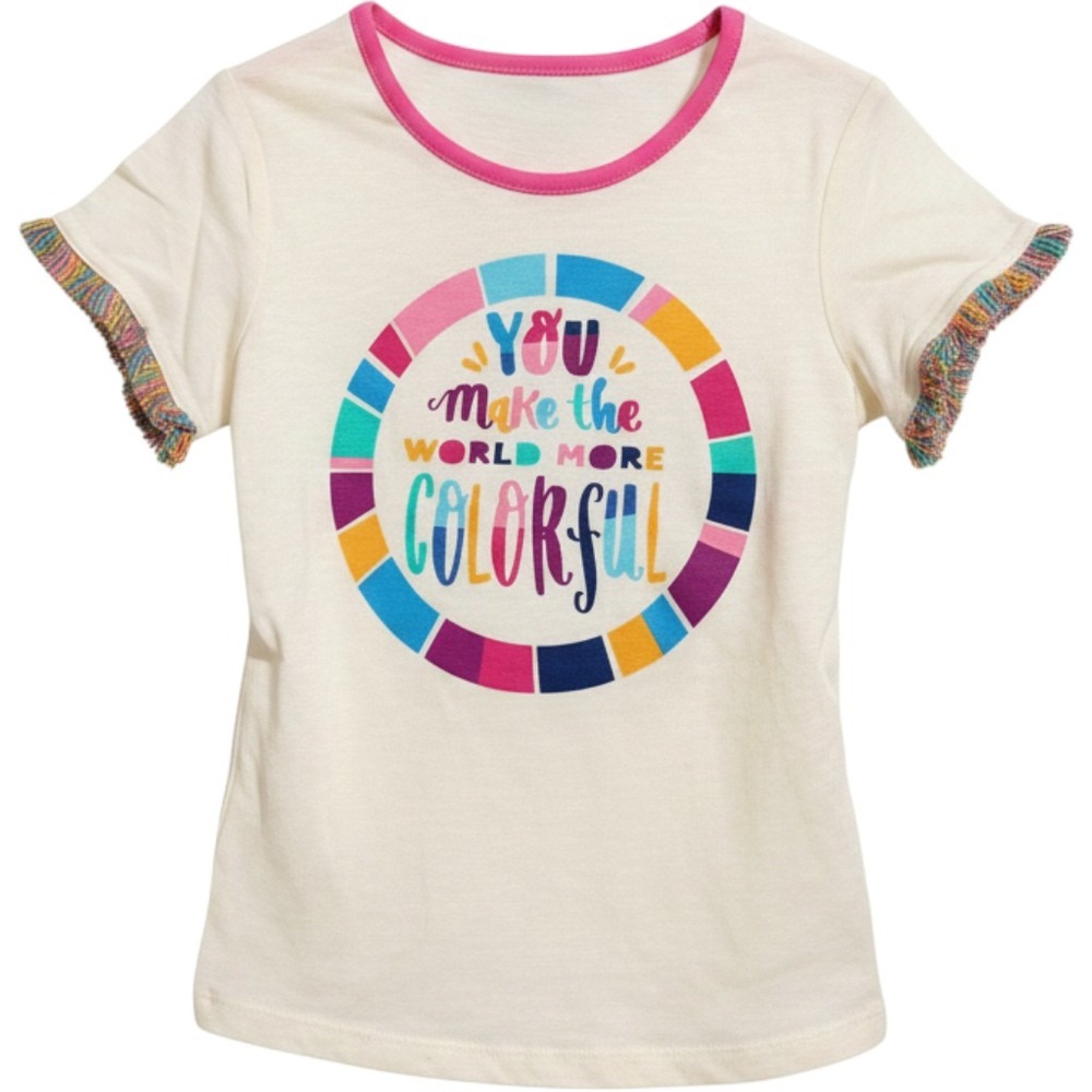 Matilda Jane Graphic Tee Girls 6 Cream Colorful Fringe Short Sleeve T-Shirt